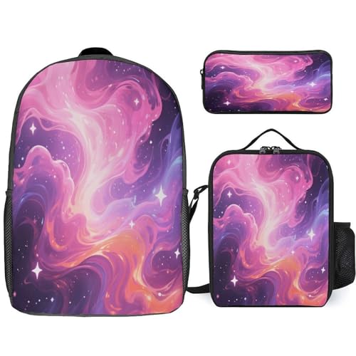 Symphony Nebula Stream 3pcs Lightweight Travel Backpack Printed Backpack With Lunch Pack Storage Box Case