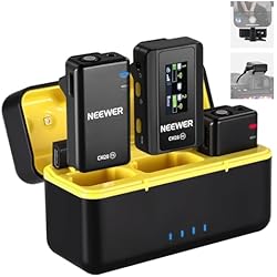 Microfono Lavalier Inalambrico Para Camara NEEWER CM28 Micrófono Lavalier Inalámbrico Profesional para Cámara/PC/Compatible con iPhone Android, Estuche Carga, Cancelación Ruido, Almacenamiento 4GB Grabadora 9hrs, Transmisión Máx. 200m (656ft)