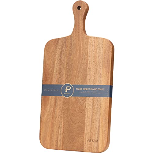 Paten Cutting Board,Acacia Serving Board, Wood Cutting Boards for Kitchen,Chopping Board with Grip Handle,Heavy Duty Cheese Board, Wooden Carving Board