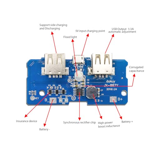 Image of Electronic Spices JX-887Y Dual Micro Usb 3.7v to 5v 2a Power Bank Charger Module Pack of 1pcs