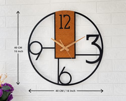 Image of Arabs Morden Metal & Wooden Wall Clock for Living Room Bedroom Office Kitchen Stylish Wall Clock for Home and Hall Designer Big Size Modern (Big Font W, 40 CM)