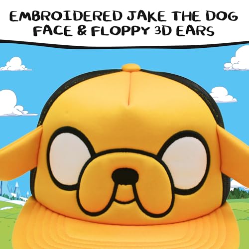 Image of Adventure Time Trucker Hat, Jake The Dog Adult Adjustable Snapback Baseball Cap with Flat Brim and 3D Ears, Multi, One Size