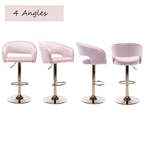 Zhenghao Velvet Bar Stools Set Of 2 Modern Swivel Counter Height Stools With Back, Upholstered Adjustable Barstools For Kitchen/Dining Room/Cafe, Velvet Pink #TOP2