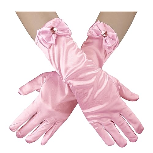 LUTER Girls Princess Long Gloves - Fashionable Dress Up Bows Comfortable Satin Long Finger Dress Gloves