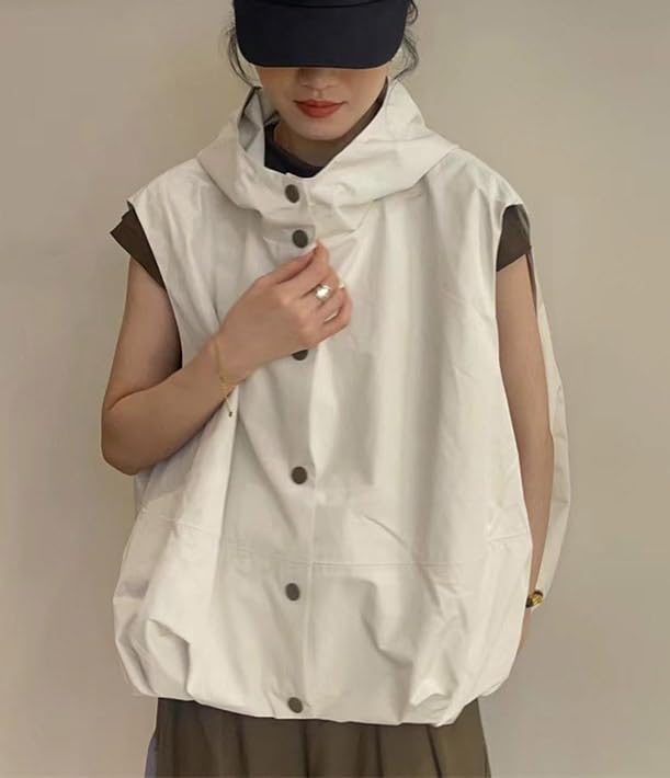 utcoco Womens Casual Lightweight Button Down Vest Cargo Oversized Ruched Hem Sleeveless Hoodie Jackets Tops2
