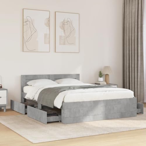 BOWEKAM Home & Garden - Marco de cama con cabecero sin colchón, color gris hormigón, 135 x 190 cm, opción de muebles dobles