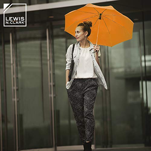 Lewis N. Clark Travel Umbrella Windproof & Water Repellent Fabric, Automatic Open Close & 1 Year Warranty, Orange - Image 4