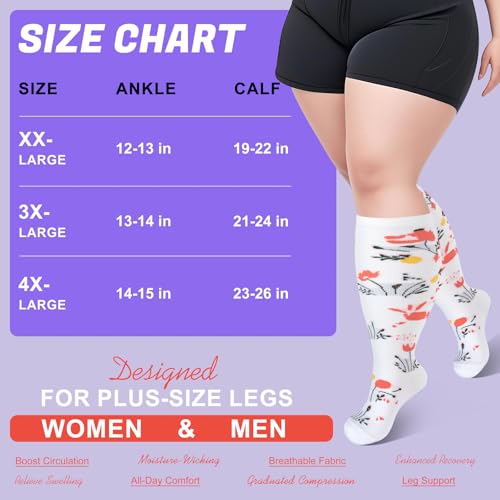 Image of 4 Pairs Plus Size Compression Socks,Extra Wide Calf 20-30 mmHg Knee High Compression Socks for Men Women Circulation