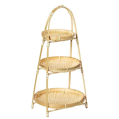 竹製 茶籠 ケーキディスプレイスタンド ケーキ陳列台 筐 和風カップケーキスタンド 円形 エスニック 2段 3段 収納ホルダー フルーツプレート デザート展示台 お菓子 テーブルデコレーション