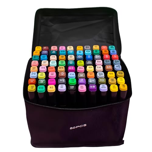 Image of JOUET Alcohol Markers Set of 80 Dual Tip Brush & Color Marker Pens for Drawing, Sketching, Calligraphy, and Colouring | Multicolor Dual Tip Sketch Pens for Artists, Kids & Adults