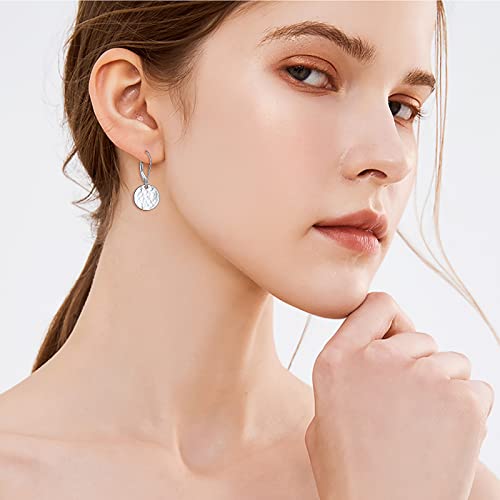 S925 Sterling Silver Disc Dangle Drop Stud Hoop Flat Earrings for Women Teen Ball Circle Jewelry Gift Forging2