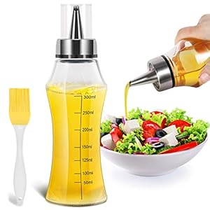 Gifort Ölflasche 400ML, Auslaufsicher Essigspender Ölflasche Glas mit Bürste, Edelstahlglas Oliven Öl Behälter BPA Frei Kochenfür BBQ Salat Braten