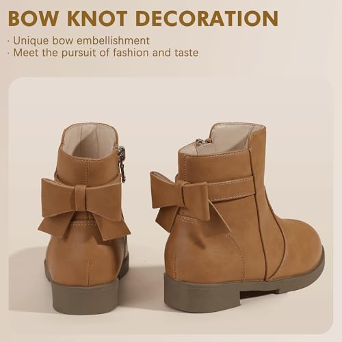 PANDANINJIA Girls Boots Toddler Kids Fashion Short Ankle Dress Bow Booties with Side Zipper Boots2