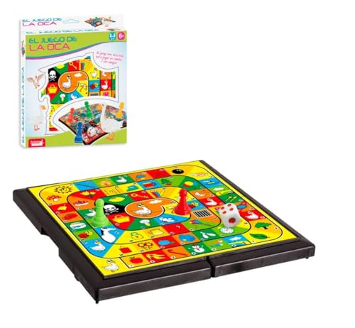 Genérico Oca Viaje Plegable para 4 Jugadores | Juego de Mesa oca Ideal para Viajes | Tablero Juego Viaje para niños (+5 años) y Adultos con Espacio para Guardar Las fichas.