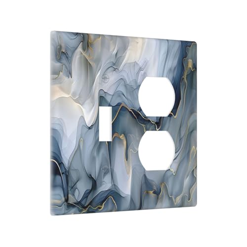 Decorative Outlet Covers Abstract Ink Blue Marble Glod Line Texture 2 Gang Outlet Cover Wall Plate Single Toggle Duplex Light Switch Cover Plate Switch Plate Covers for Kitchen Decor