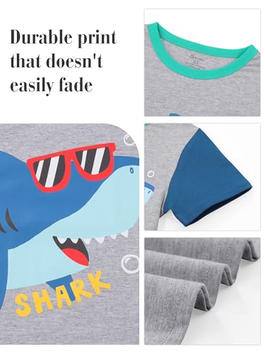 Poroka 4 Pack Toddler Boys Short Sleeve T-Shirts Crewneck Tee Shirts Cotton Cartoon Graphic Tops Tees Excavator Dinos Animal4