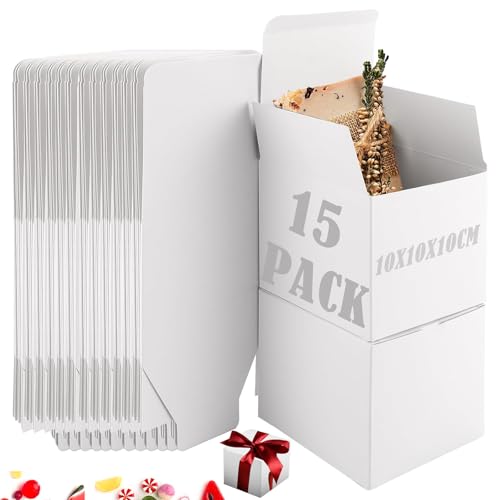 15 Pcs Cajas de Cartón Kraft, Cajas Cuadradas Pequeñas, para Detalles de Boda Cajitas Regalo Pequeñas para Comunion Boda Cumple, Blanco