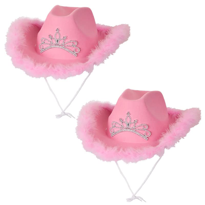 My Illusions 2 x Pink Cowgirl Hat with Tiara — image 1
