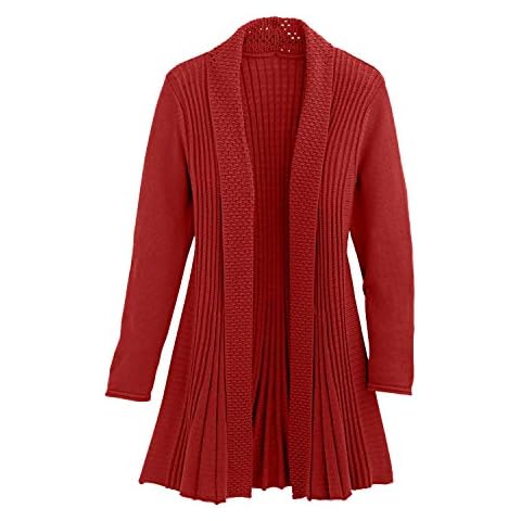 Cardigans for Women Long Sleeve Midweight Swingy Knit Cardigan Sweater W/Pocket-Red (2X) Cover
