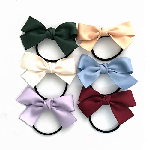 JaneOft 6 Pieces Bow Hair Ties, Big Hair Ribbon Rubber Bands