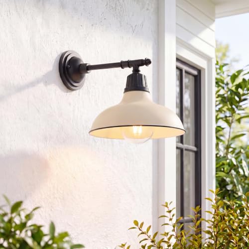 Image of JONATHAN Y Wallace 1-Light Outdoor 12.25 inch Wall Sconce, Matte Almond /Black