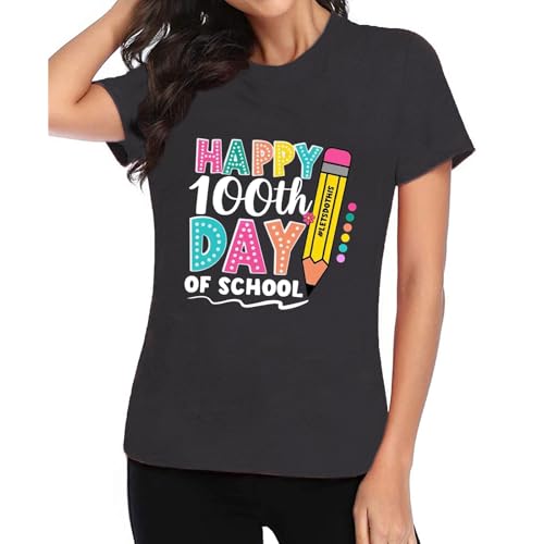 Image of 100th Day of School Shirt for Women Teacher Graphic T-Shirt Funny Teach Short Sleeve Tee Tops