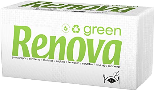 Renova - Servilletas Renovagreen, 200 Servilletas Papel Reciclado, Etiqueta Ecológica Europea, Tamaño Estándar