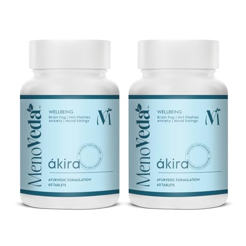 Image of Menoveda Akira Menopause Support Supplement for Women, 60 Tabs (Pack of 2) | Hormonal Balance, Hot Flash & Night Sweat Relief, Mood, Sleep & Stress Support | Perimenopause & Menopause Vitamins for Women