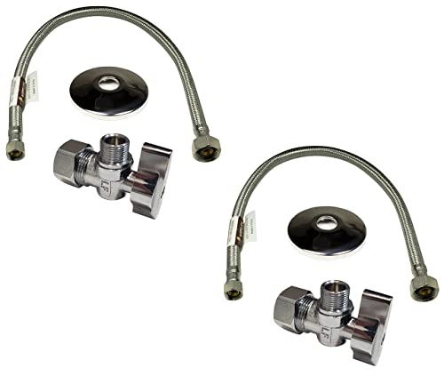 Complete Set 1/2 in. NOM Inlet x 3/8 in. OD Compression Outlet Angle Shut Off Valve + Escutcheon Plate + 20