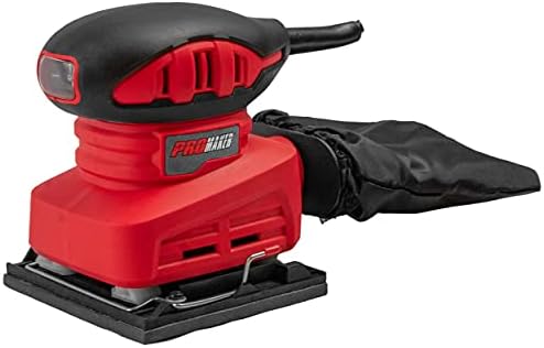 PROMAKER Palm Sander, 1/4 Sander with 1 pcs Sandpaper, 1.5 AMP, Hand sander with Dust Bag, 3000 OPM, Electric Sander for Woodworking. 180W, PRO-LO180