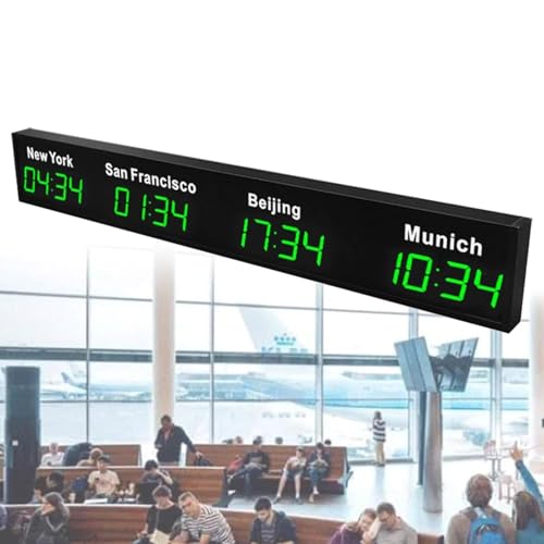 Reloj mundial digital LED de pared con 3/4/5 ciudades y husos horarios, fabricado en aleación de aluminio, ideal para el hogar, hoteles, oficinas, aeropuertos y empresas multinacionales Red-4City