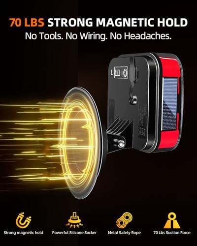 Image of Solar Wireless Trailer Lights Kit, Magnetic LED Tow Lights with Brake Turn Tail Light Modes, 100FT Remote Signal, USB-C Rechargeable, IP67 Waterproof with Safety Rope for Boat Truck RV
