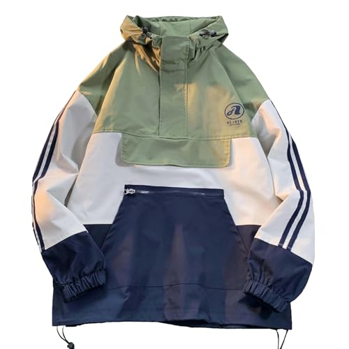 GURUNVANI Mens Color Blocked Anorak Jacket Half Zip Hooded Windbreaker Coat Unisex Outdoor Pullover Jacket