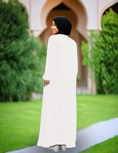Image of Womens Muslim Abaya Dress Front Zipper 2 Pockets Long Sleeve Prayer Islamic Clothes with Hijab Cap