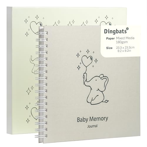 Image of Dingbats* Gender Neutral Baby Memory Book - Thick Paper Spiral Hardcover Keepsake Baby Album with Stickers & Storage Pocket - Baby Journal to Record Milestones, Photos, Special Moments for Boy or Girl