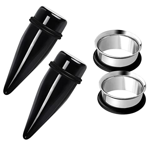 2 Pairs Black Acrylic Ear Tapers and 316L Stainless Steel Tunnels Plugs Gauges Ear Stretching Kit