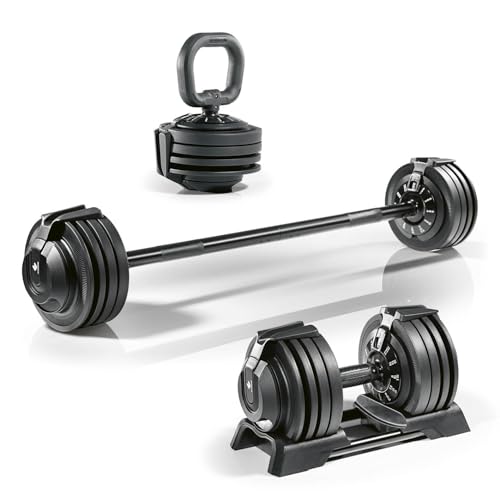Multifunktionshantel Set von 3-24 kg | Verstellbar zu Kurz- & Langhantel und Kettlebell | Vielseitiges Training zu Hause | Ideal für Kraftaufbau und Ausdauer | Für ein effektives Workout