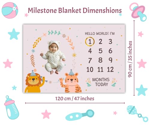 Image of Monthly Milestone Blanket Jungle-Themed Design | 1-12 Months | Ultra-Soft & Skin-Friendly | Ideal for Newborn Boys & Girls | Perfect Baby Growth Tracker & Photoshoot Prop