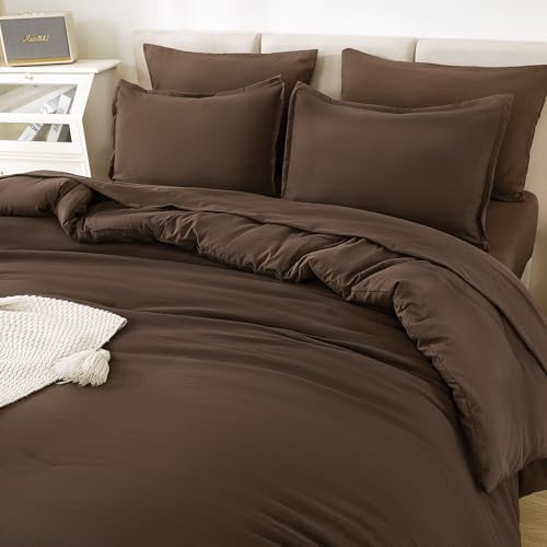 Litanika Oversized King Comforter Sets Brown - 7 Pieces Bed in a Bag Oversized King Bedding Comforter Sets, Solid Lightweight Bed Set with Comforter, Sheets, Pillowcases & Shams
