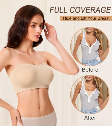 Strapless Bra for Women Wireless Padded Bandeau Bra Seamless Non-Slip Silicone Tube Top Push Up Bralette3