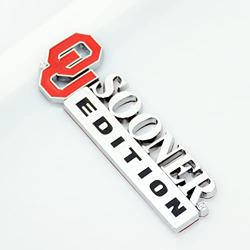 Image of 2Pc Sooner Edition Emblem Okla-Homa 3D Badge Sticker Decal with 3M Adhesive Replacement for Universal Car Window Door Computer (Silver Black Red)