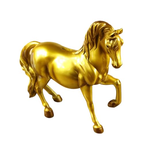 Veemoon Alcancía Creativa en Resina Forma de Caballo Dorado, Tarro de Ahorro para Monedas y Billetes, Hucha Artística Decorativa, Obsequio Original para Fomentar Hábito de Ahorro