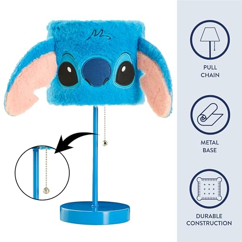 Disney Stitch Plush Table Lamp,15.5" Figural Lamp with Soft Shade & Pull Chain,Kids Bedroom or Nursery Nightstand Light,Blue by Idea Nuova - Image 4