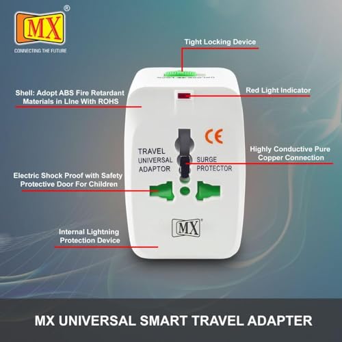 MX Universal Travel Adapter All in one Worldwide International Travel Adapter All Over 150 Countries with LED Universal Socket Compatible in UK... - Image 2
