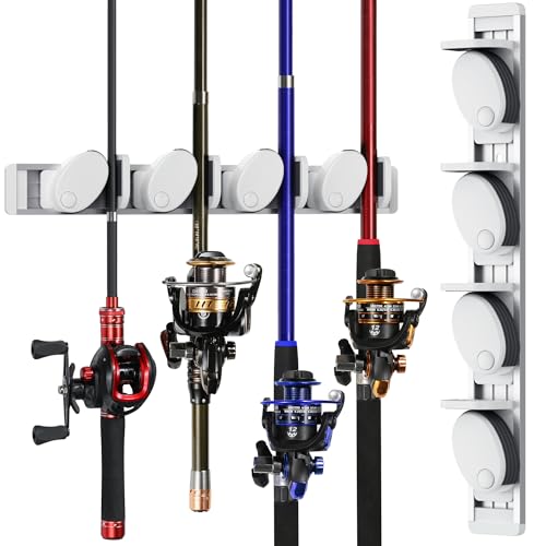 Jorazor Vertical Fishing Rod Holder,Wall Mounted Fishing Rod Rack,Fishing Pole Holders for Garage,Support Extra Large & Heavy Fishing Rod and Reel Combos (1-pack White/Gray)