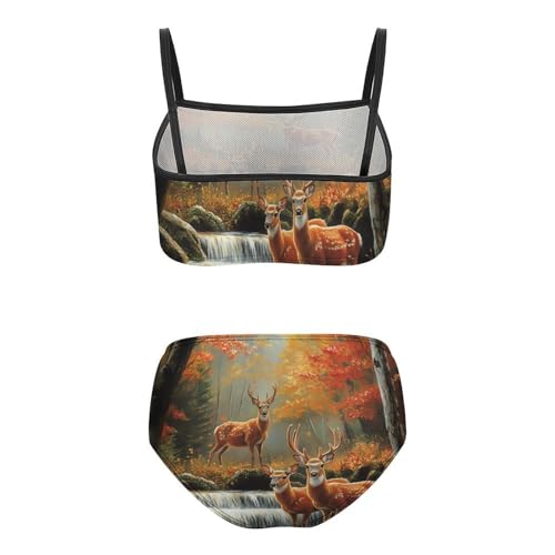 Deer Print Girls Swimsuits Two Piece Bikini Sets Beach Sport Swimwear Bathing Suit2