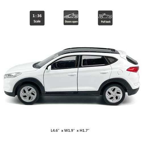 Modelo a escala 1:36 Hyundai Tucson SUV metálico blanco miniatura 2