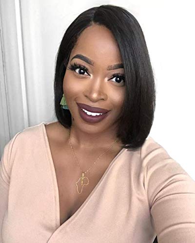 Beauart 10” Lace Front Short Bob Wigs Human Hair for Dark Skin Women Side Parting 100% Remy Human Hair Natural Black Short Straight Bob Lace Frontal Wigs