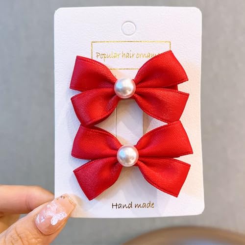 Pinzas para el cabello con lazo de perla rojo miniatura 6