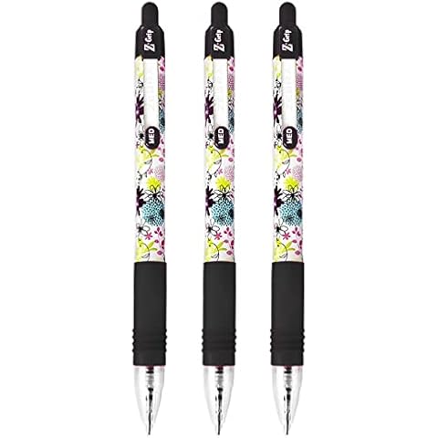 Zebra Z-Grip Smooth Retractable Ballpoint Pen - 1.0mm - Floral Barrel - Black - Pack of 3 Cover